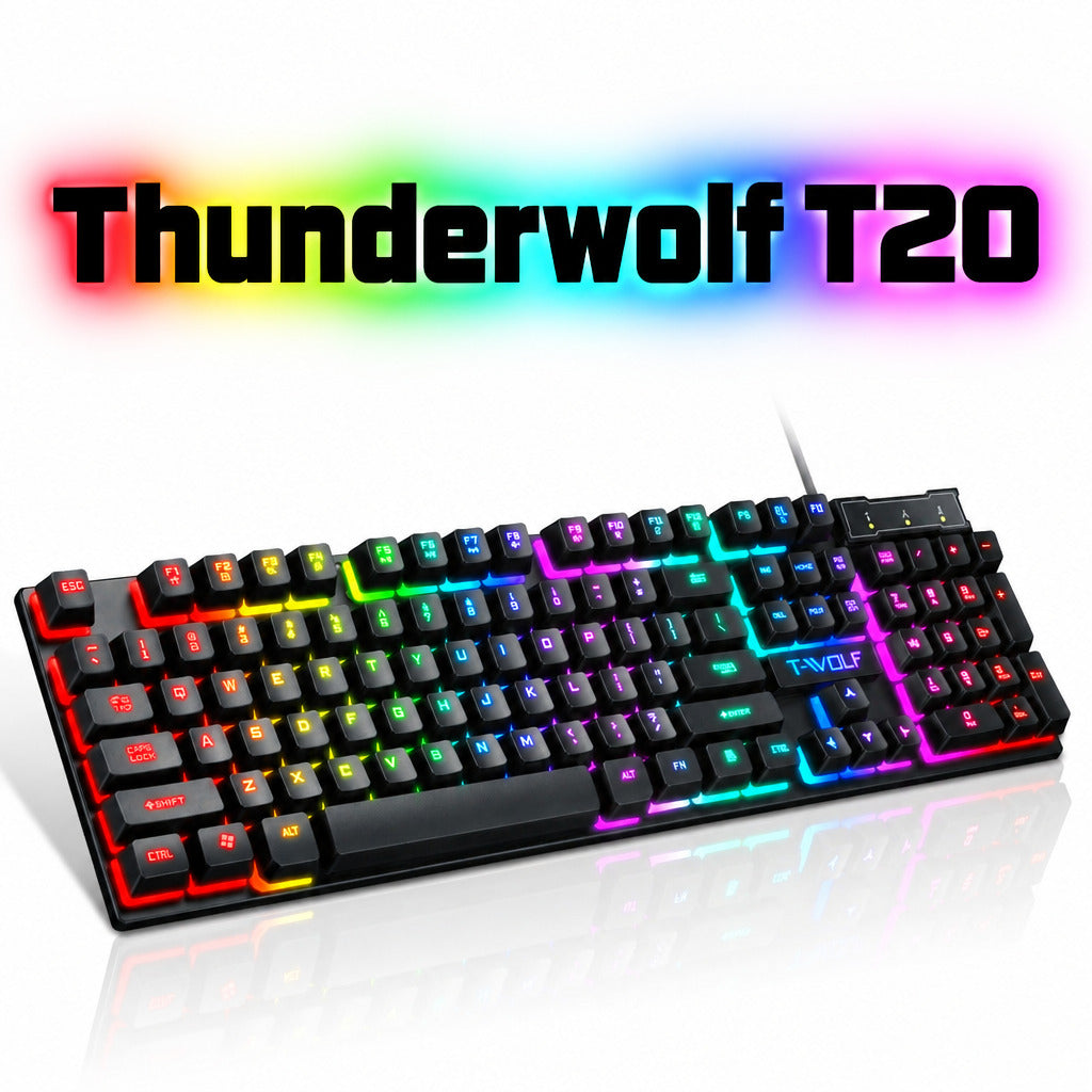 Lei Wolf T20 Beleuchtete Gaming & Office Tastatur – Wasserabweisend | Hintergrundbeleuchtung | Kabelgebunden