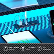 Gaming-Schreibtisch XXL 201 cm mit LED-Beleuchtung, Steckdosen & Stauraum