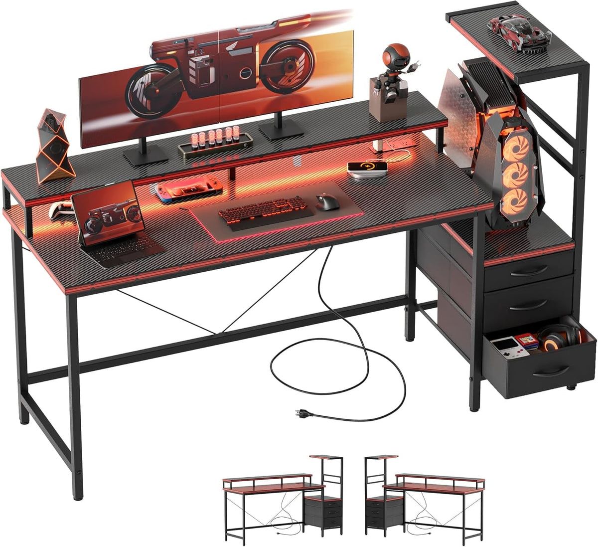 Multifunktionaler Gaming-Schreibtisch mit integrierter LED-Beleuchtung