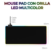 XXL RGB Gaming Mauspad – 90 × 40 cm | LED-Beleuchtung | 4 mm dick | Wasserabweisend