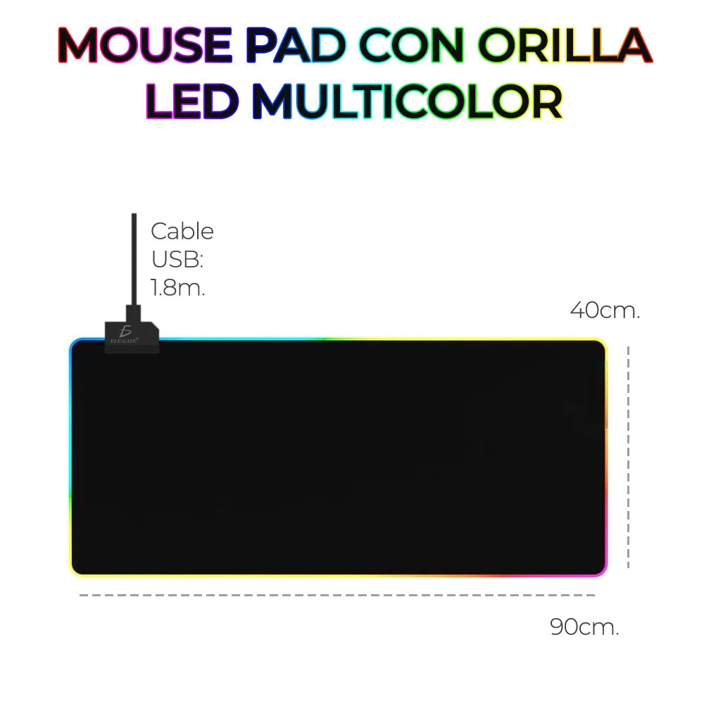 XXL RGB Gaming Mauspad – 90 × 40 cm | LED-Beleuchtung | 4 mm dick | Wasserabweisend