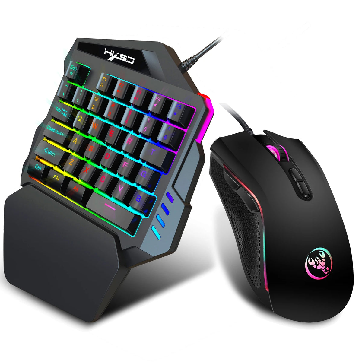 Gaming Einhand-Tastatur & Maus Set – 35-Tasten Keypad mit Multicolor-Beleuchtung & USB Plug & Play