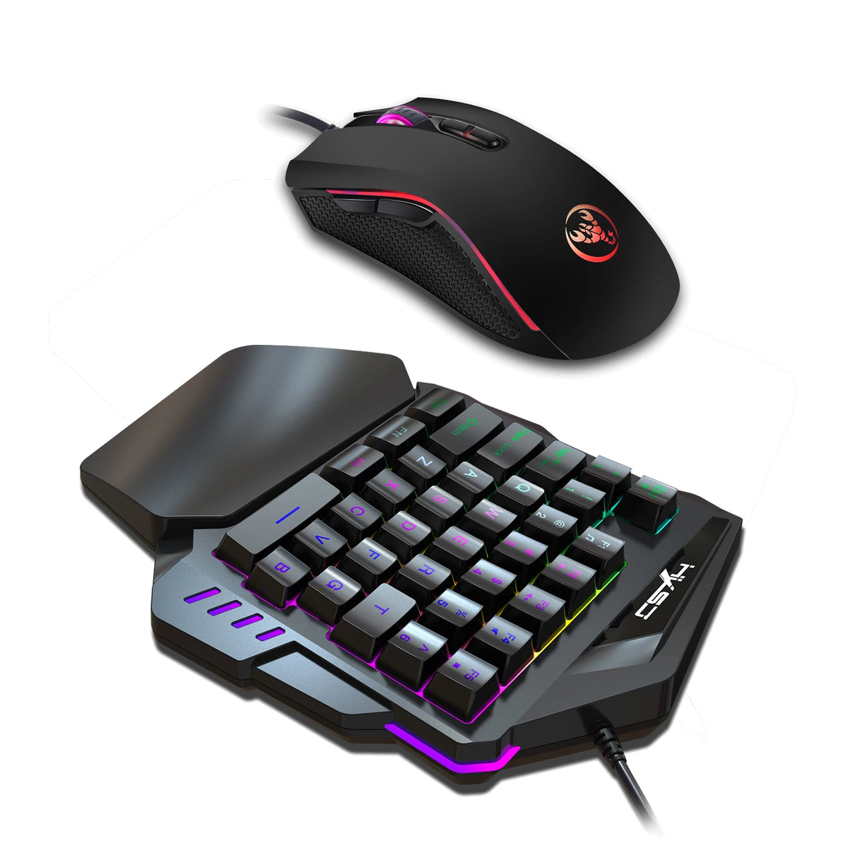 Gaming Einhand-Tastatur & Maus Set – 35-Tasten Keypad mit Multicolor-Beleuchtung & USB Plug & Play