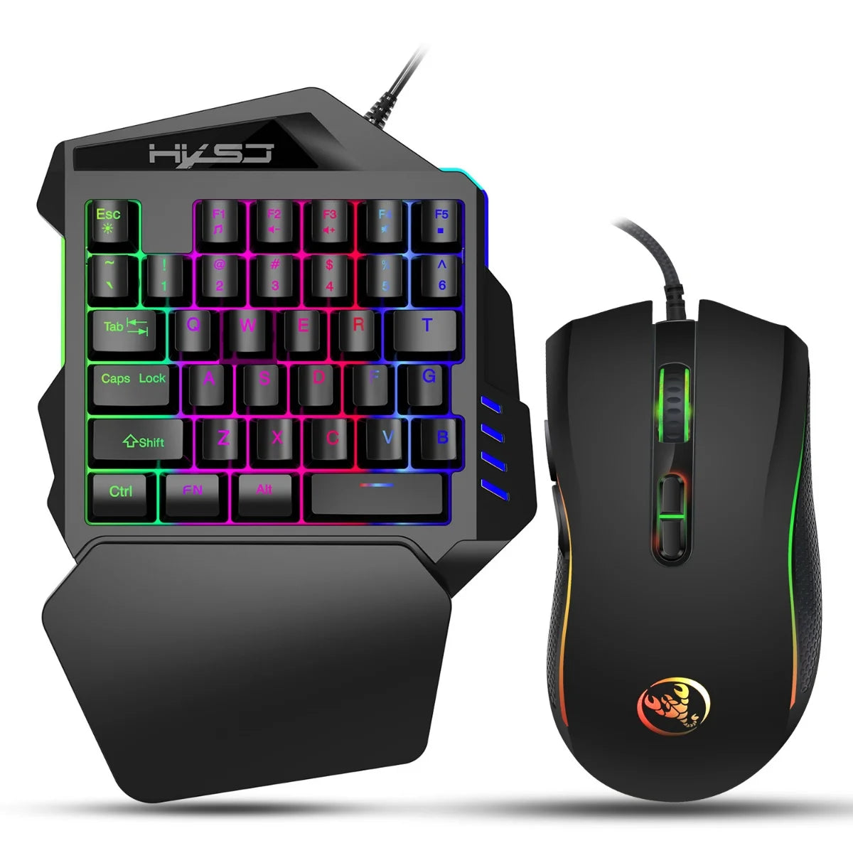 Gaming Einhand-Tastatur & Maus Set – 35-Tasten Keypad mit Multicolor-Beleuchtung & USB Plug & Play