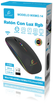Wireless RGB Gaming-Maus – 2,4 GHz Funkmaus mit Silent-Tasten & Akku | 7 Tasten, optischer Sensor & ergonomisches Design für PC und Laptop