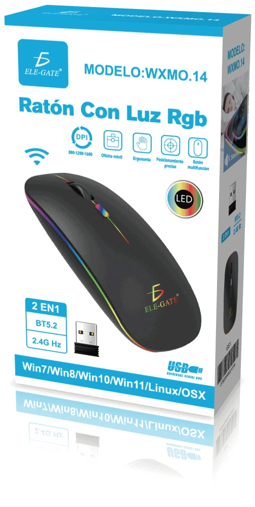 Wireless RGB Gaming-Maus – 2,4 GHz Funkmaus mit Silent-Tasten & Akku | 7 Tasten, optischer Sensor & ergonomisches Design für PC und Laptop