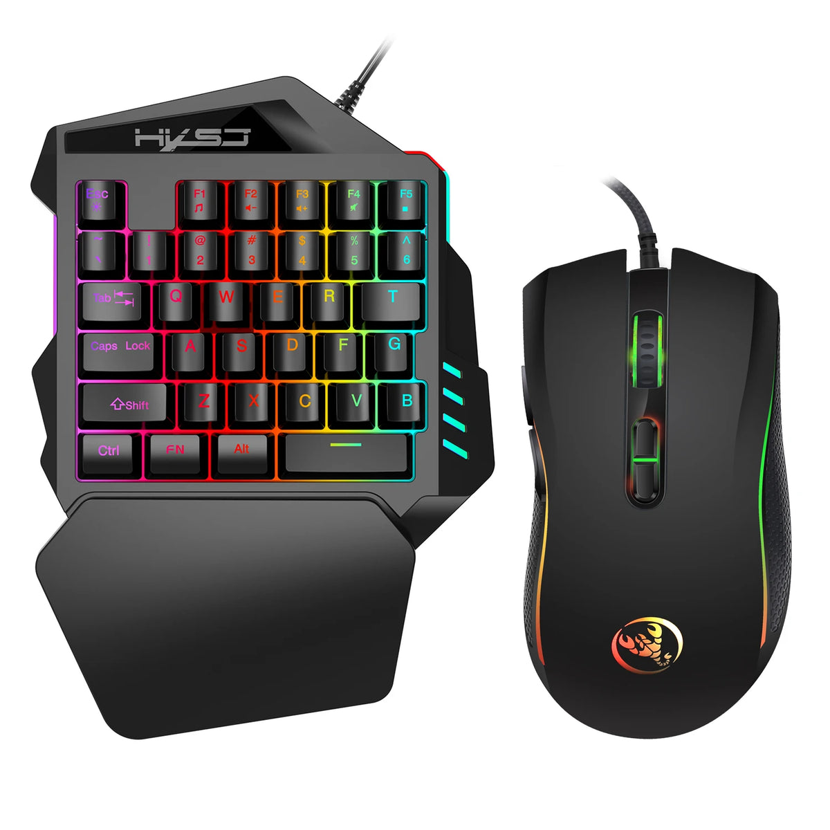 Gaming Einhand-Tastatur & Maus Set – 35-Tasten Keypad mit Multicolor-Beleuchtung & USB Plug & Play