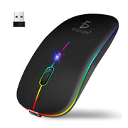 Wireless RGB Gaming-Maus – 2,4 GHz Funkmaus mit Silent-Tasten & Akku | 7 Tasten, optischer Sensor & ergonomisches Design für PC und Laptop