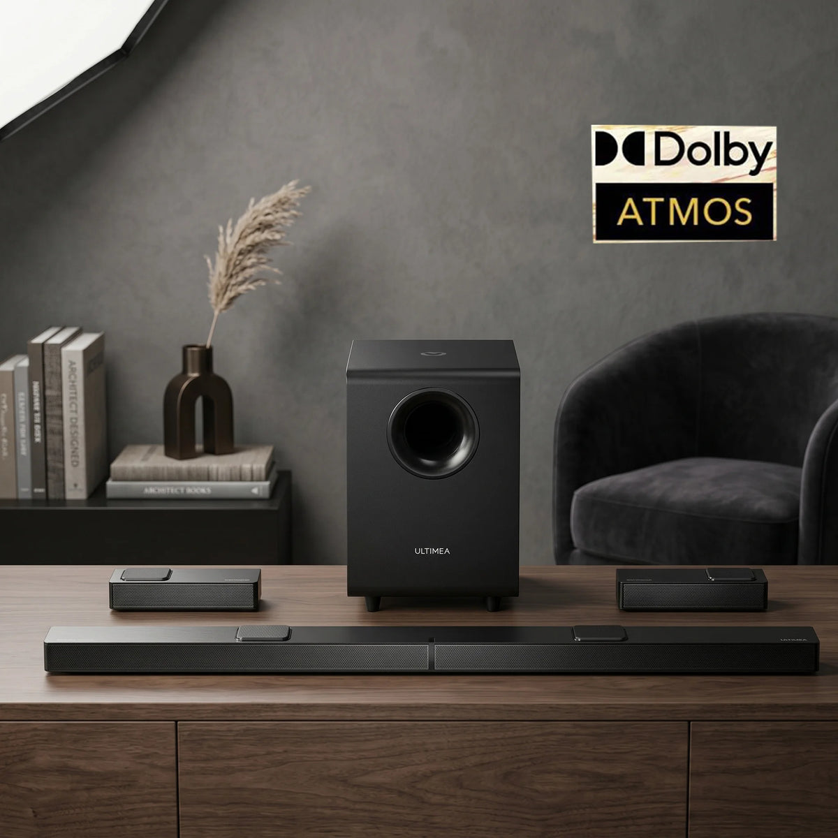 ULTIMEA Nova S90 7.1.4 Dolby Atmos Soundsystem – 740W Peak | 12 Treiber | Wireless Subwoofer & Surround Speaker