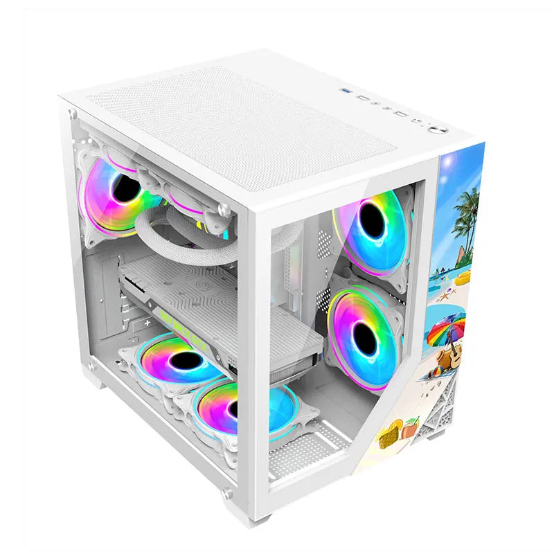 Lovingcool ATX Gaming PC-Gehäuse – Weißes Aluminium-Case mit Glasfenster & RGB-Lüfter