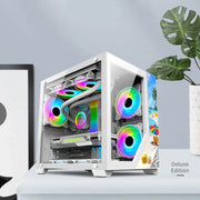 Lovingcool ATX Gaming PC-Gehäuse – Weißes Aluminium-Case mit Glasfenster & RGB-Lüfter