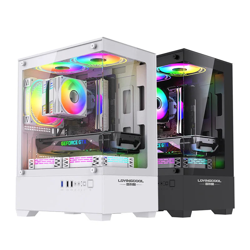 PENCO Gaming PC-Gehäuse – ATX / Micro-ATX / ITX Mid-Tower mit Glas-Seitenfenster & Mesh-Front | Gaming Case für individuelle PC-Builds