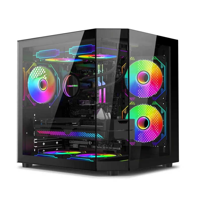 M-ATX Panorama Gaming PC-Gehäuse – 3-seitiges Glasdesign für Custom & RGB Builds