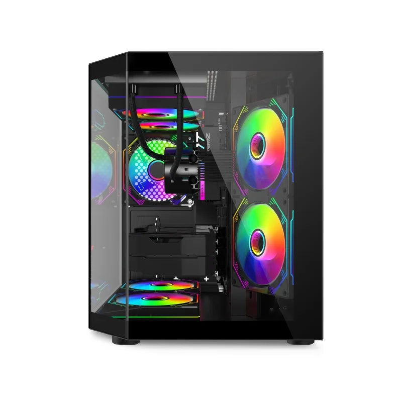M-ATX Panorama Gaming PC-Gehäuse – 3-seitiges Glasdesign für Custom & RGB Builds