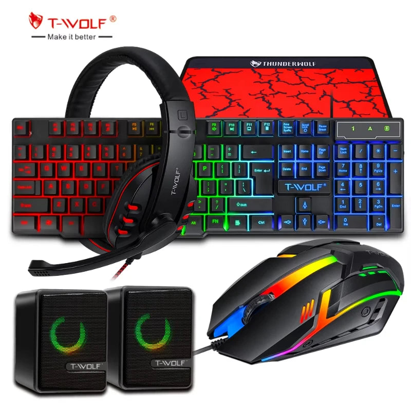 Hot Sale T-WOLF TF850 RGB Gaming Tastatur & Maus Set – 104 Tasten | 9-Key Anti-Ghosting | 1000 DPI Gaming Maus | USB Kabelgebunden