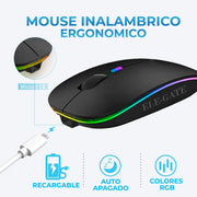 Wireless RGB Gaming-Maus – 2,4 GHz Funkmaus mit Silent-Tasten & Akku | 7 Tasten, optischer Sensor & ergonomisches Design für PC und Laptop
