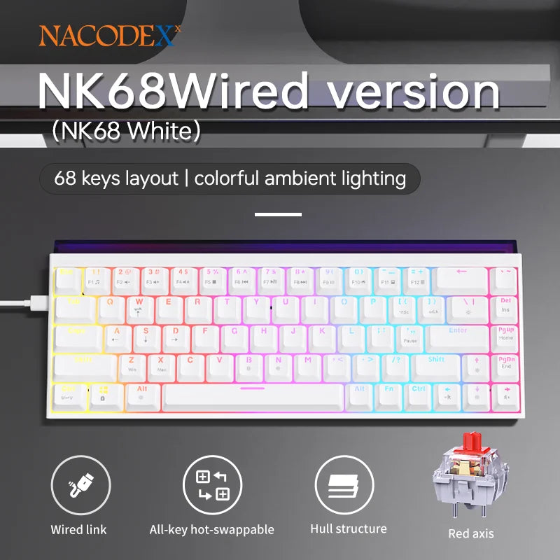 AJAZZ NK68 Mechanische Gaming Tastatur – 68 Tasten | RGB | Kabelgebunden | Englisches Layout