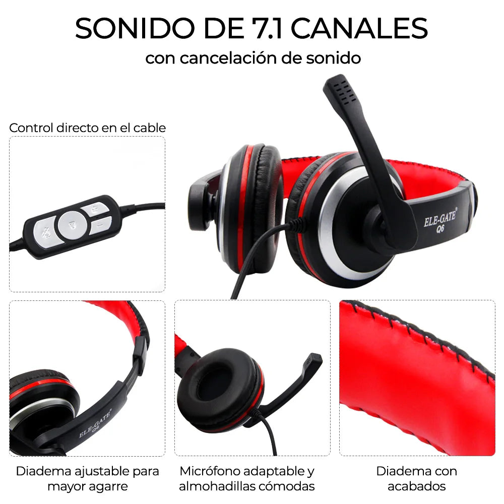 ELE-GATE Q6 USB Gaming Headset – Virtual 5.1 | Mikrofon | Lautstärkeregler