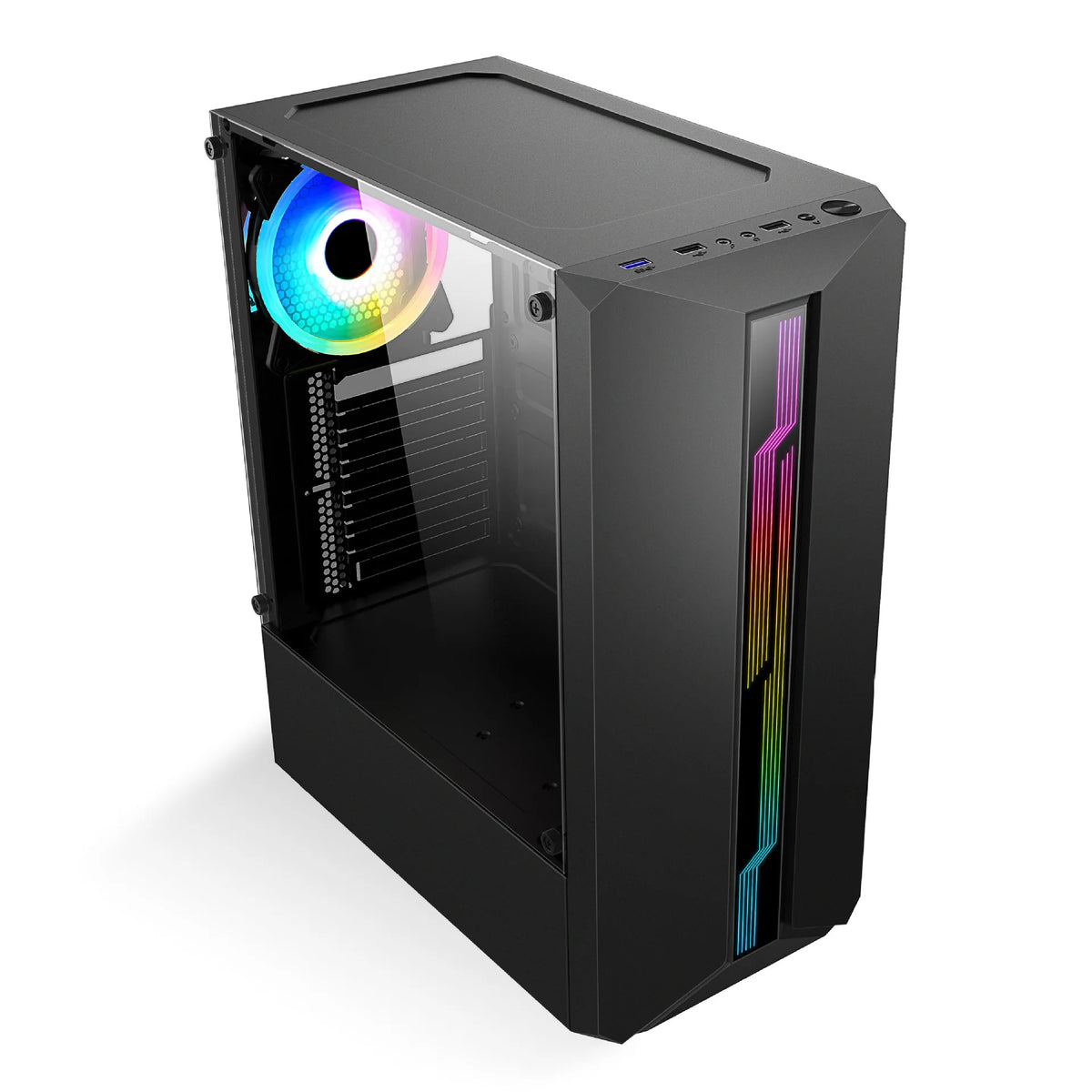 Penco Vertikales M-ATX Gaming PC-Gehäuse – Glas-Seitenpanel | Großzügiger Innenraum | Flexible GPU-Unterstützung