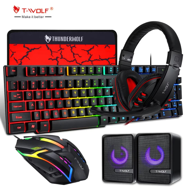 Hot Sale T-WOLF TF850 RGB Gaming Tastatur & Maus Set – 104 Tasten | 9-Key Anti-Ghosting | 1000 DPI Gaming Maus | USB Kabelgebunden