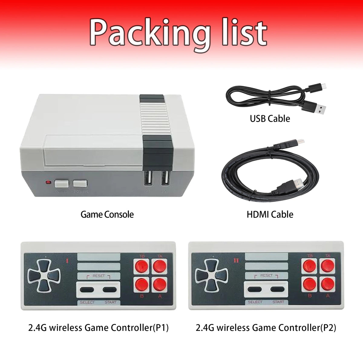 8-Bit Mini Retro TV Spielekonsole – Rot/Weiß mit 2,4-GHz Wireless Controllern