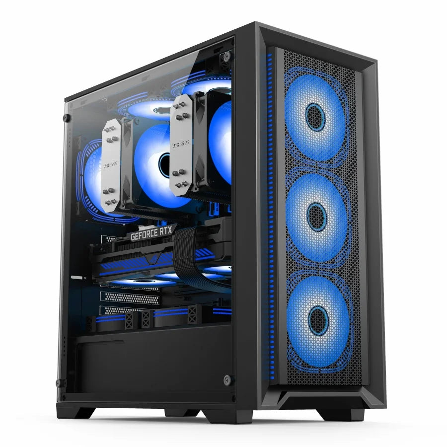 Premium ATX Gaming PC-Gehäuse – Tempered Glass | Schwarzes Gaming-Tower Case