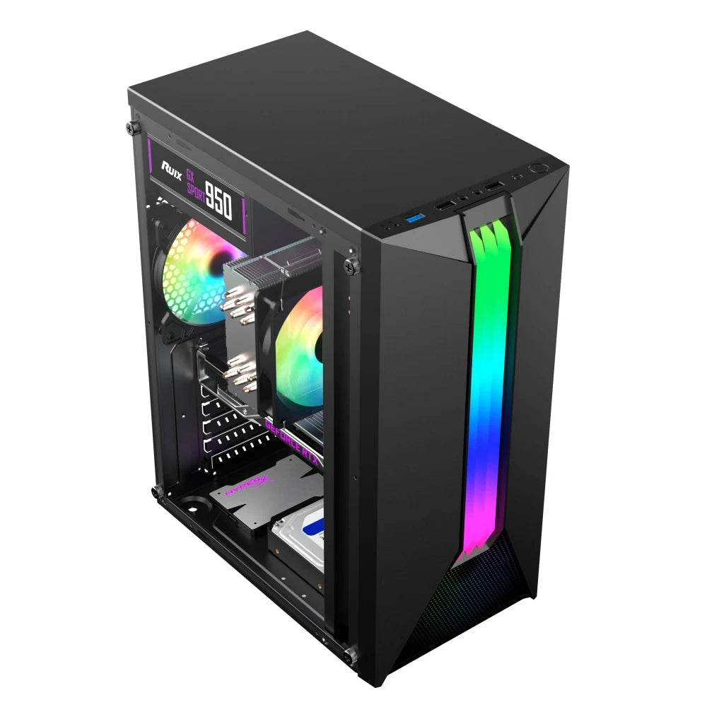 Hochwertiges RGB Gaming PC-Gehäuse – ATX | Tempered-Glass-Seitenpanel | USB 3.0