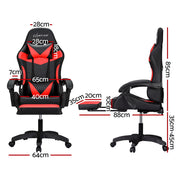 Artiss Massage-Gaming-Stuhl & Bürostuhl – 6-Punkt-Vibrationsmassage, 7 LED-Farben, Fußstütze – Rot