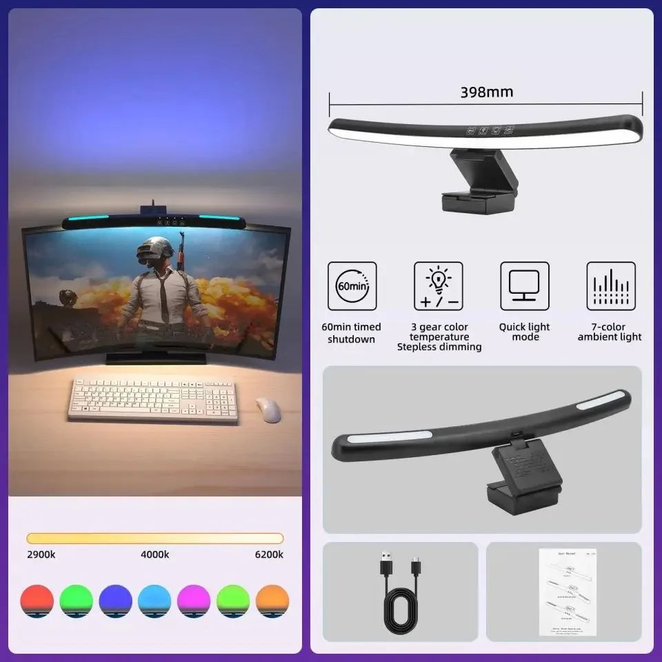 DBF Curved Monitor Light Bar mit RGB-Backlight – LED Bildschirmleuchte für gebogene Monitore | Stufenlos dimmbar & Farbtemperatur einstellbar | Touch-Steuerung für Gaming, TV & Arbeitsplatz