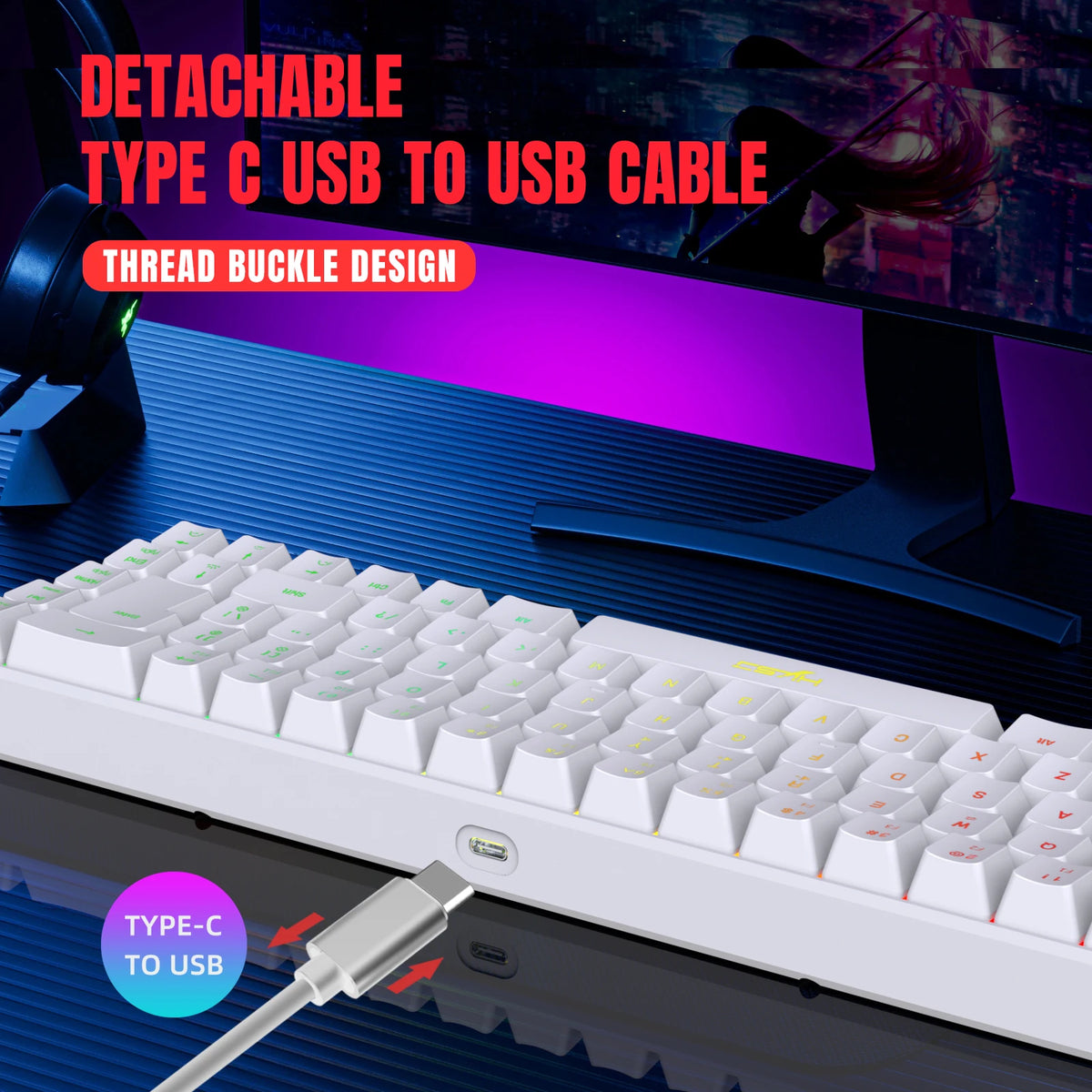 RGB Gaming Tastatur mit 68 Tasten – Kabelgebundenes USB-Keyboard mit 20 RGB-Beleuchtungsmodi | Kompakt & tragbar für Windows PC und Laptop