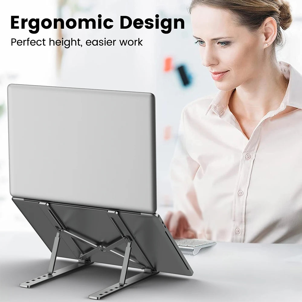 MK Gaming Verstellbarer Aluminium Laptop-Ständer – 10 Höhenstufen | Ergonomisch, Faltbar & Rutschfest | Für MacBook, Notebook & Tablet