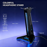 2-in-1 RGB Gaming Headset-Ständer mit 4-Port USB-Hub – Kopfhörerhalter mit 3× USB-A & USB-C | 9-Farben-RGB, Anti-Rutsch-Basis & Kabelmanagement