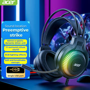 Acer OHW303 RGB Gaming-Headset – Kabelgebundene Kopfhörer mit Mikrofon, RGB-Beleuchtung & komfortablen Ohrpolstern | Gaming-Headset für PC