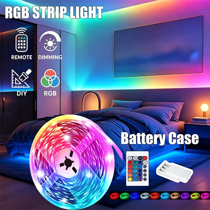 RGB LED-Strip mit Batteriebetrieb – Flexible LED-Hintergrundbeleuchtung mit 24-Tasten-Fernbedienung | Farbwechsel für Gaming-Zimmer, TV & Wohnbereich