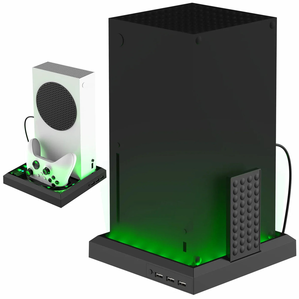 RGB Standfuß für Xbox Series X & Series S – Konsolenständer mit 7-Farben-LED & 3-Port USB-Hub | Vertikale Gaming-Station mit USB 2.0