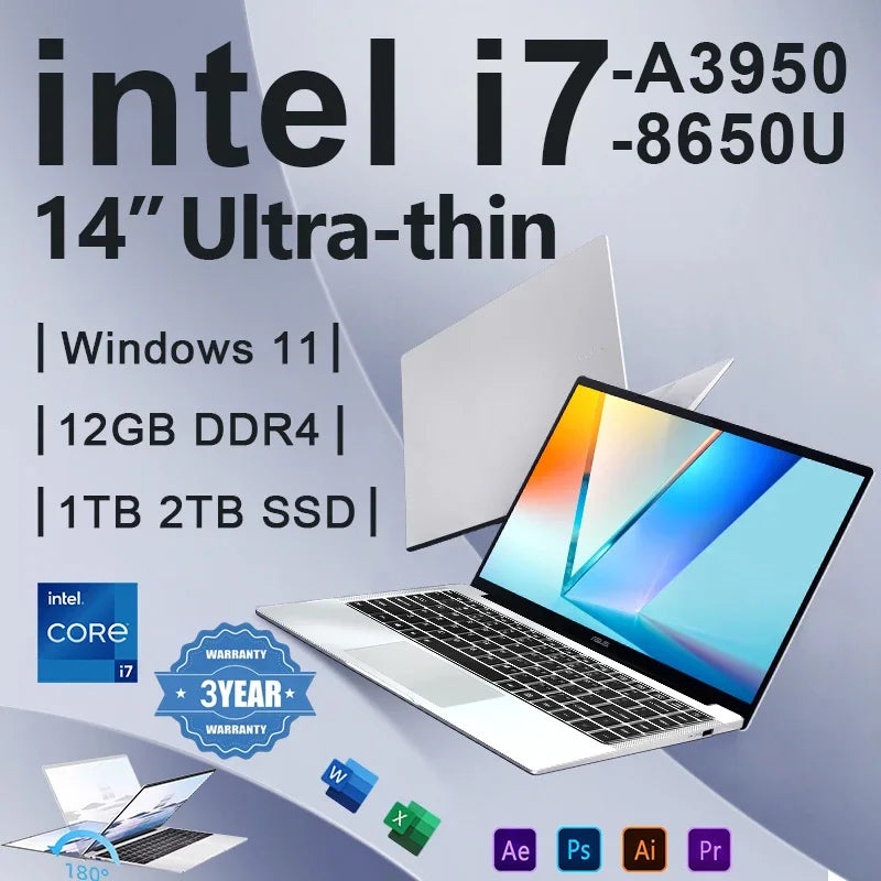 FUCHU 14,1"Zoll Full-HD Business Laptop – Intel Core i7-8650U | 12 GB RAM | bis 2 TB SSD | Windows 11 | Wi-Fi 6 & IPS-Display