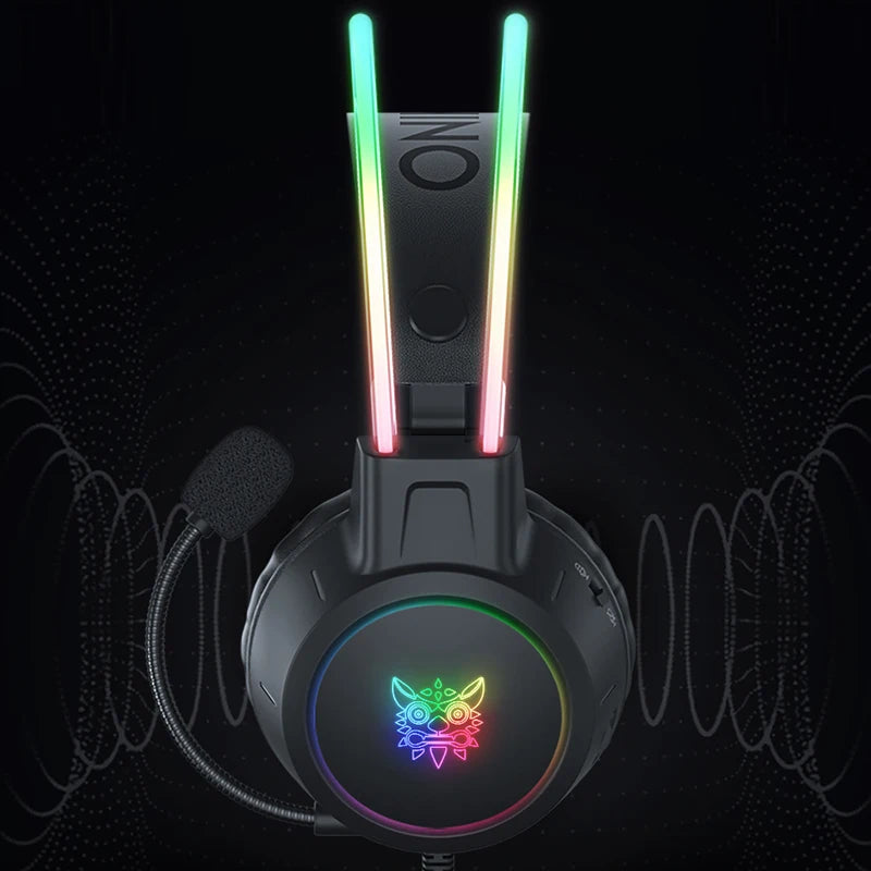 ONIKUMA RGB Gaming-Headset mit oder ohne Ohren und Ständer – Kabelgebundene Kopfhörer mit 50-mm-Treibern & flexiblem HD-Mikrofon | 3,5-mm-Headset für PC, PS4, PS5, Xbox & Nintendo Switch