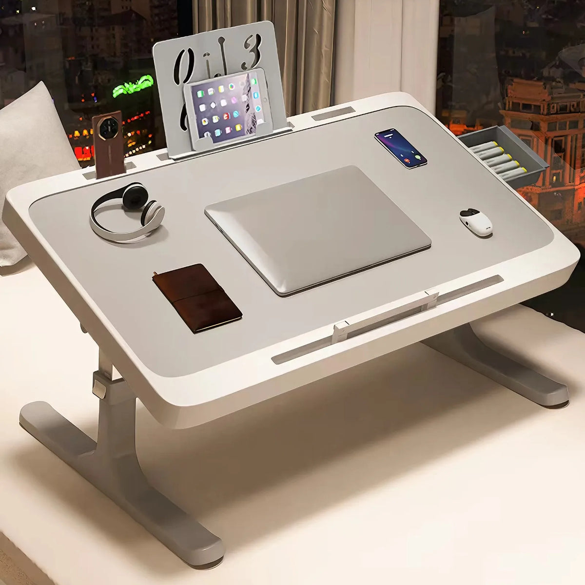 HGTUGO Faltbarer Laptop-Tisch – Höhenverstellbar & Neigbar | Ergonomischer Betttisch mit Getränkehalter & Schublade | Für Bett, Sofa & Homeoffice