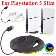 Vertikaler Standfuß für PS5 Slim – Stabiler & Platzsparender Konsolenständer | Disc & Digital Edition | Anti-Rutsch | Schwarz/Weiß/RGB