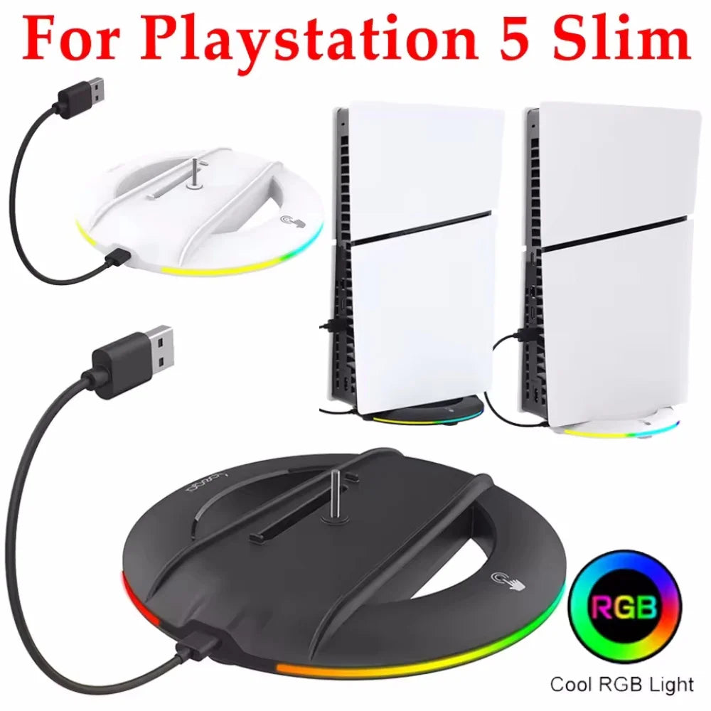 Vertikaler Standfuß für PS5 Slim – Stabiler & Platzsparender Konsolenständer | Disc & Digital Edition | Anti-Rutsch | Schwarz/Weiß/RGB