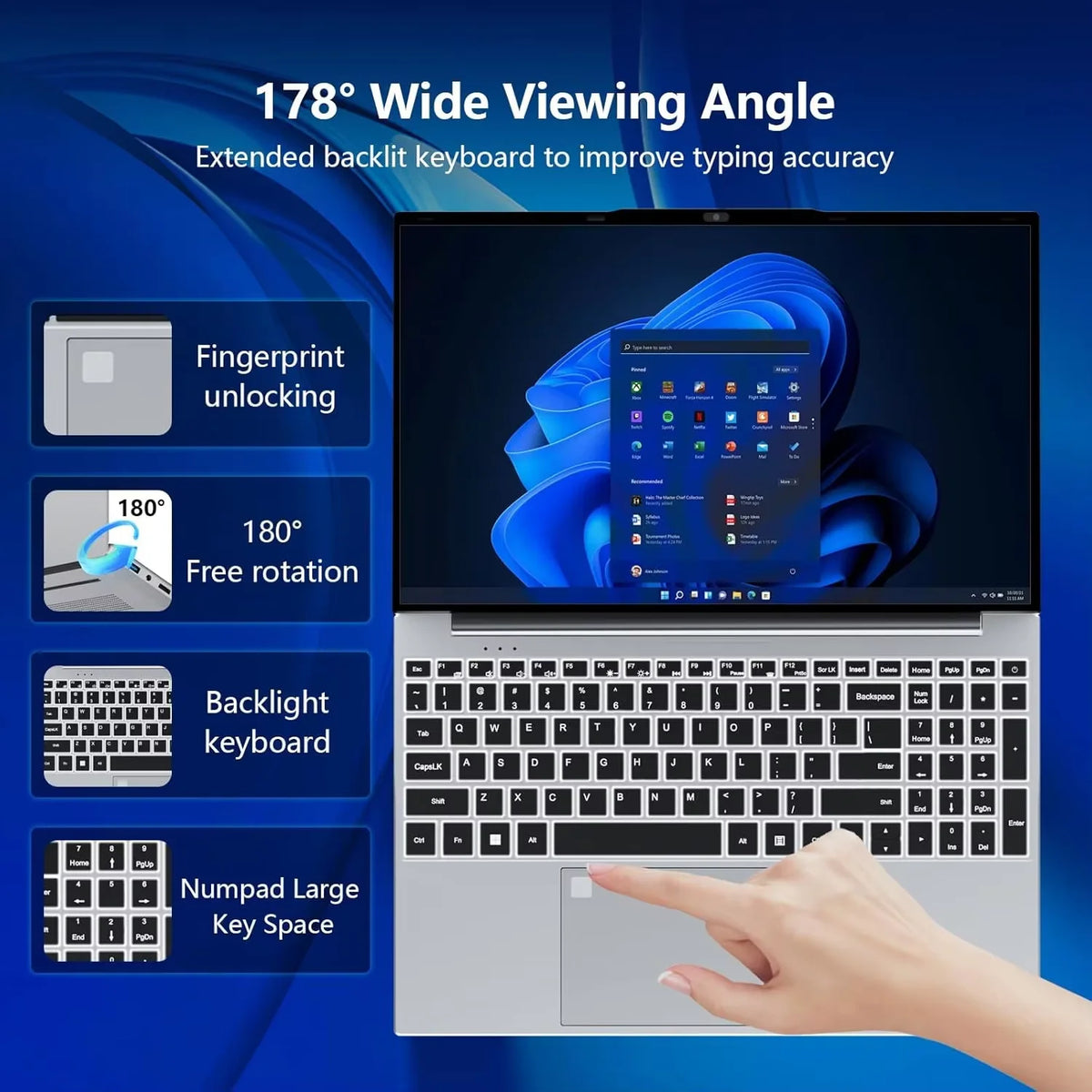 Fuchu 15,6"Zoll Performance Laptop – Intel Core i9-10980HK | Windows 11 | Beleuchtete Tastatur | Fingerabdrucksensor | Office, Studium & Gaming