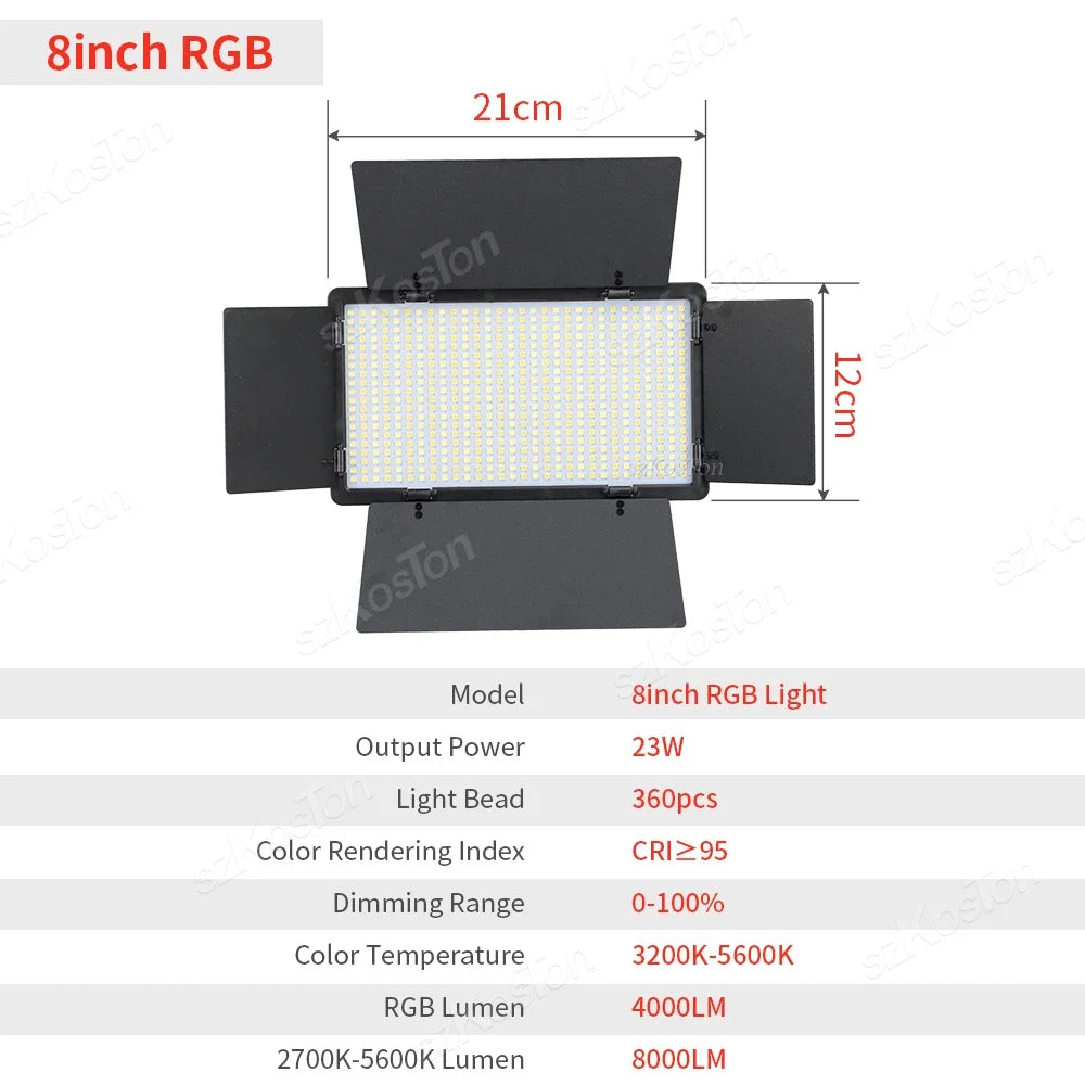SZKOSTON U600 RGB LED Videoleuchte – 360 LEDs, 3200–5600K, CRI ≥95 & 0–100 % dimmbar | Studio-Licht für YouTube, Streaming, Gaming & Fotografie