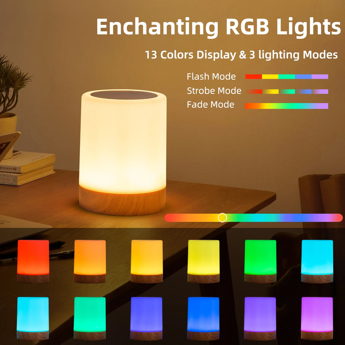 RGB LED Nachttischlampe mit 16 Farben – Wiederaufladbare Touch-Leuchte mit Fernbedienung, 3 Lichtmodi & Timer | USB Ambientelicht für Gaming, Schlafzimmer & Schreibtisch