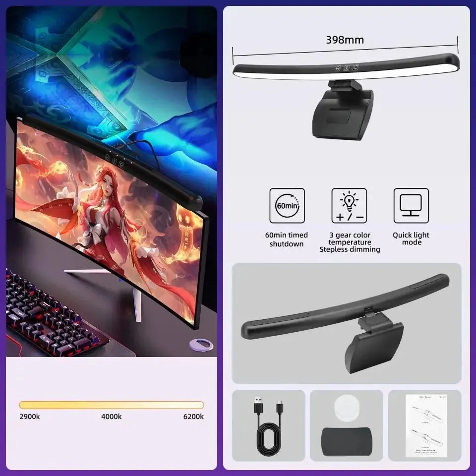 DBF Curved Monitor Light Bar mit RGB-Backlight – LED Bildschirmleuchte für gebogene Monitore | Stufenlos dimmbar & Farbtemperatur einstellbar | Touch-Steuerung für Gaming, TV & Arbeitsplatz