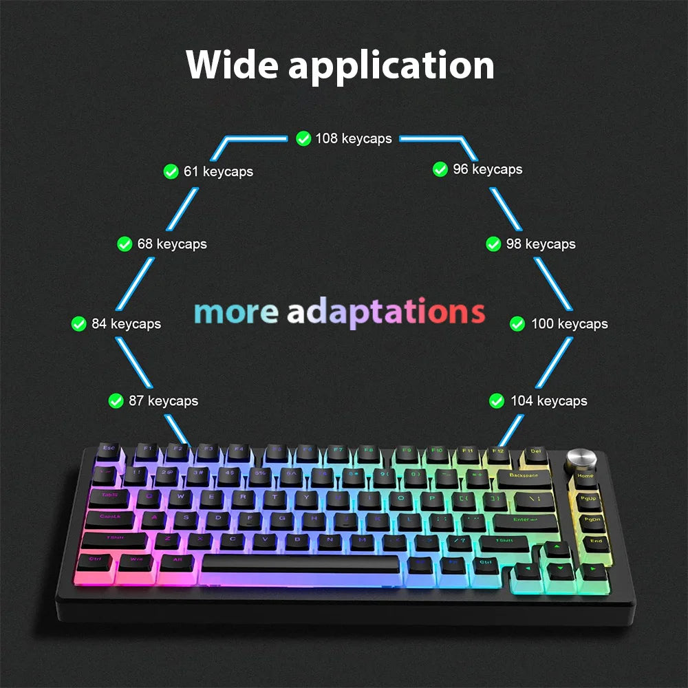 RGB Pudding Keycaps Set – 129 Double-Shot PBT Tastenkappen für mechanische Gaming-Tastaturen | Für 61/68/84/87/96/98/100/104/108 Tasten