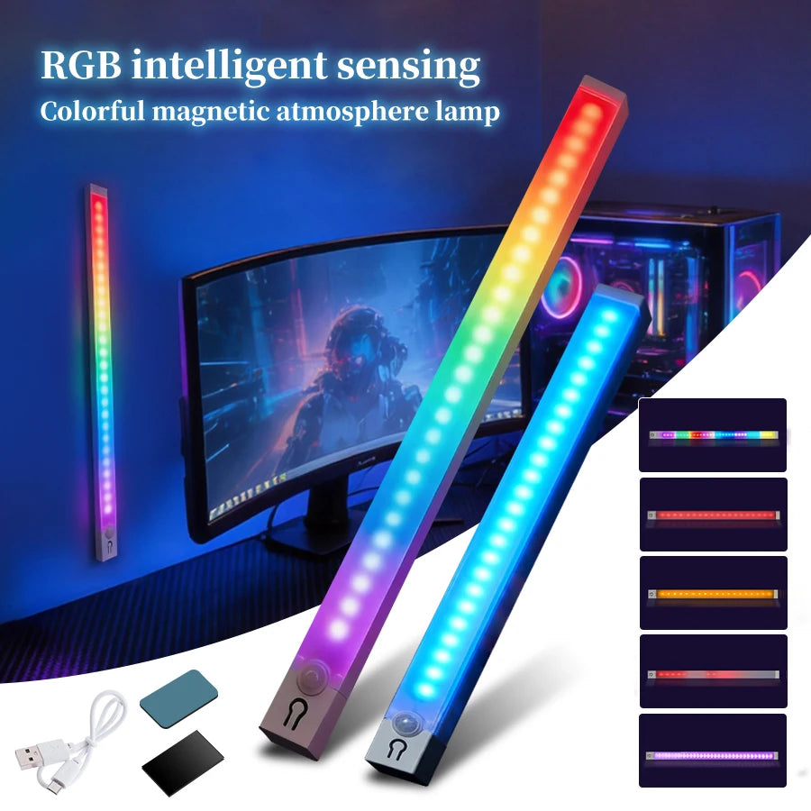 RGB LED Light Bar mit 150° Bewegungssensor – Kabellose Magnetleuchte mit 5 Lichtmodi, Akku & USB-C | Gaming-, Schrank- & Ambientebeleuchtung
