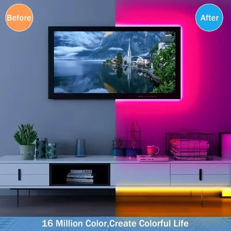 RGB LED-Strip mit Batteriebetrieb – Flexible LED-Hintergrundbeleuchtung mit 24-Tasten-Fernbedienung | Farbwechsel für Gaming-Zimmer, TV & Wohnbereich