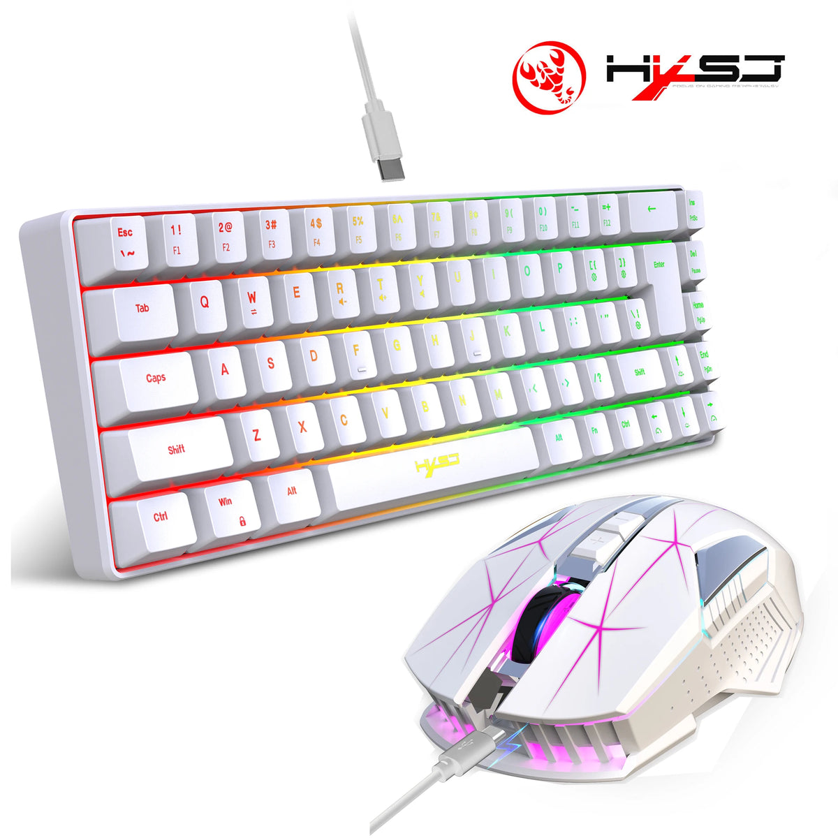 RGB Gaming Tastatur & Maus Set – 68-Tasten Mini Keyboard + kabellose 2400-DPI Gaming-Maus