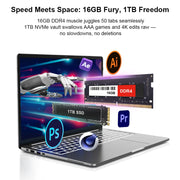 Ninkear A15 Pro 16" 2.5K Laptop – AMD Ryzen 5 5500U | 16 GB RAM | 1 TB NVMe SSD | 120-Hz-Display | Windows 11, Wi-Fi 6 & Fingerabdrucksensor