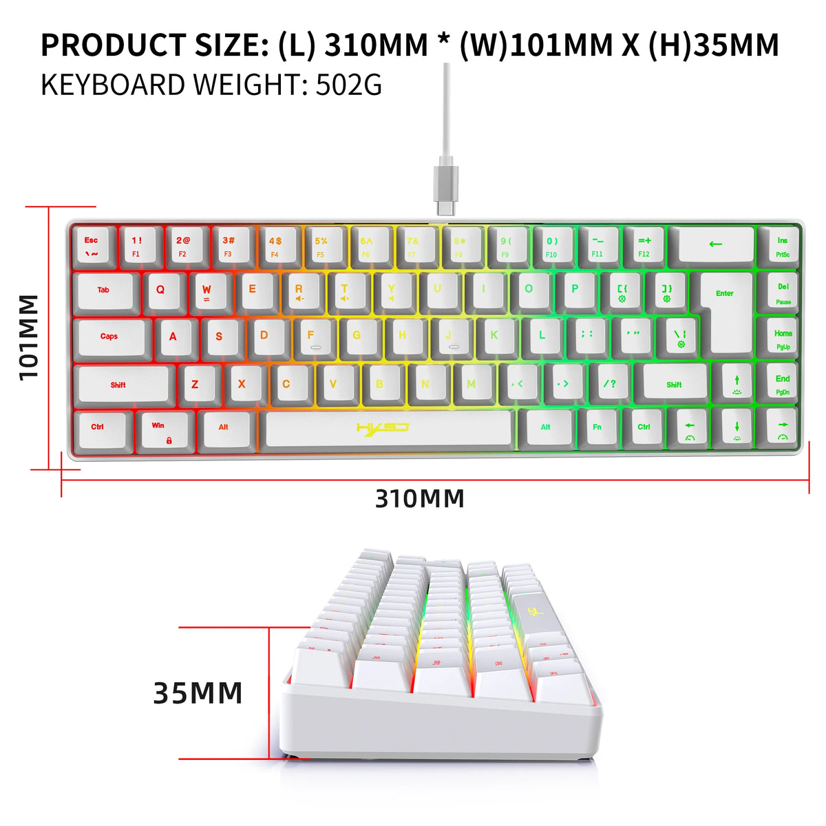 RGB Gaming Tastatur & Maus Set – 68-Tasten Mini Keyboard + kabellose 2400-DPI Gaming-Maus